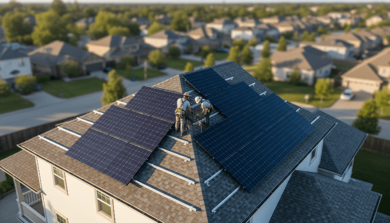Main Technologies C.A. ingenieros latinoamericanos evaluando un campo de paneles solares cerca de una planta para verificar la viabilidad técnica.