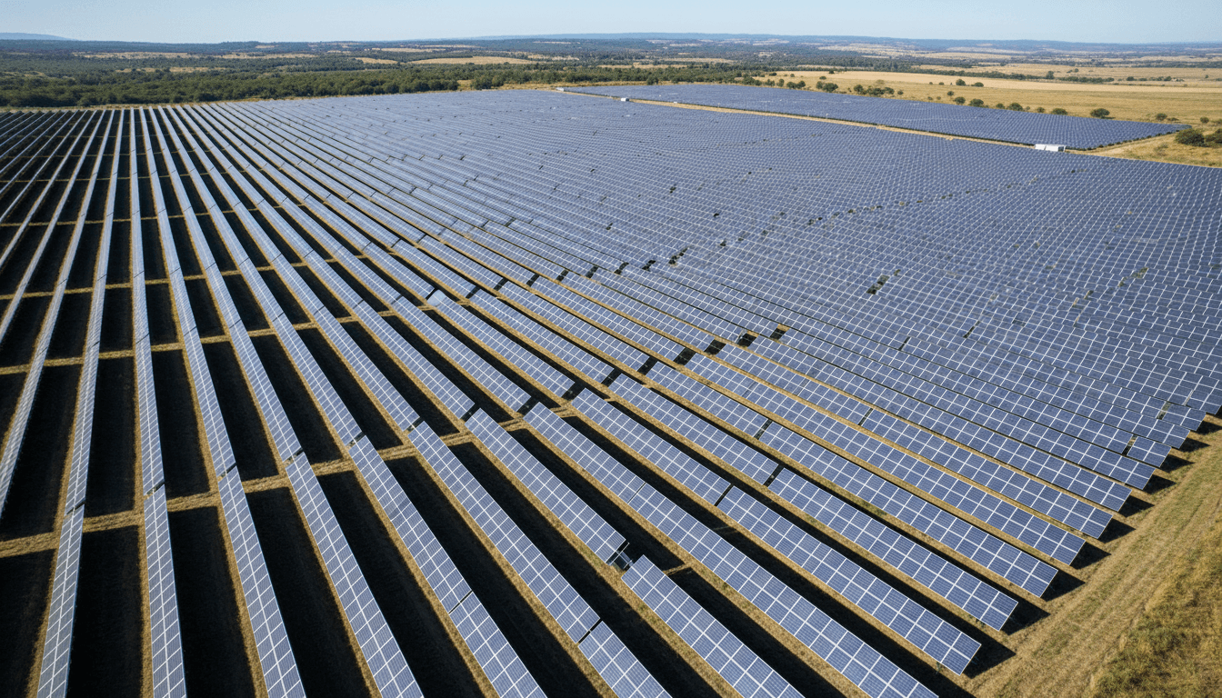 Vista aérea de parque solar fotovoltaico