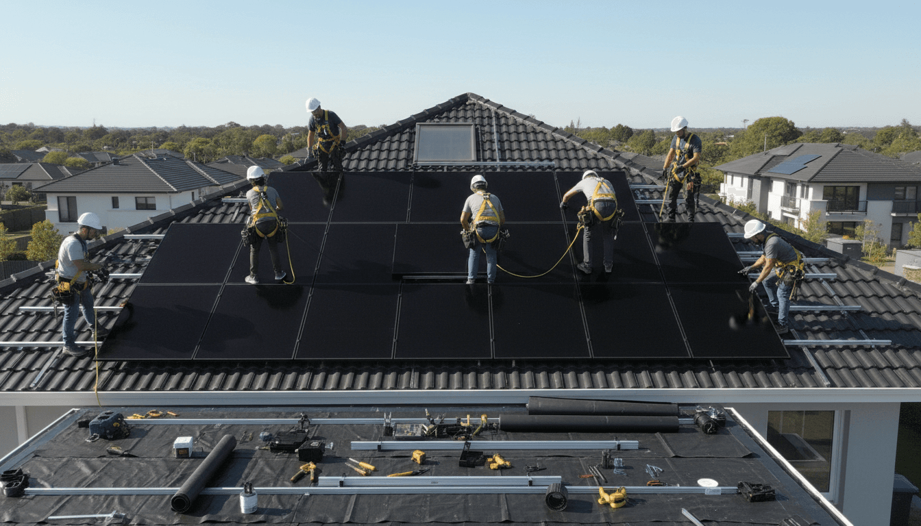 Instalación de paneles solares en techo industrial